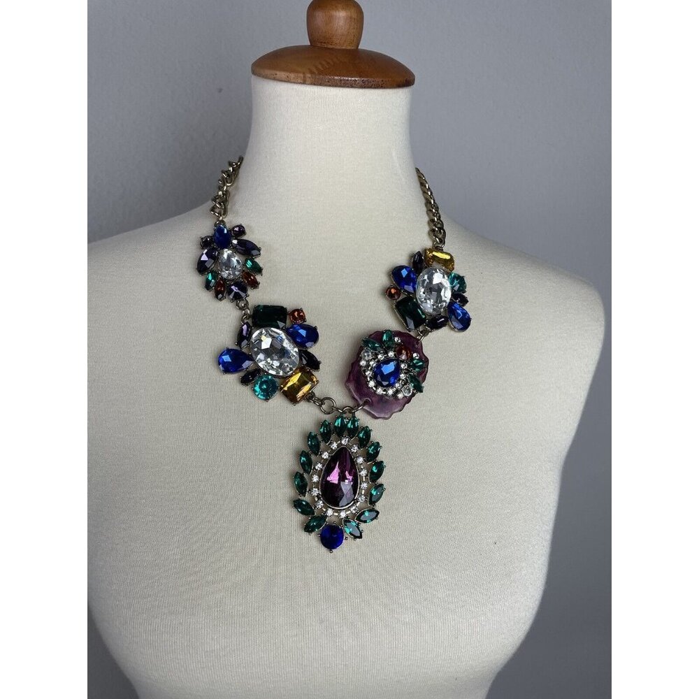 Statement Chunky Necklace Cluster With Rhinestones Colorful Unique Adjustable
